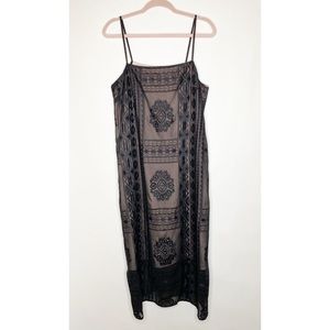 Floreat Slip Dress Luna Black Lace Midi Embroidered Square Neck Anthropologie